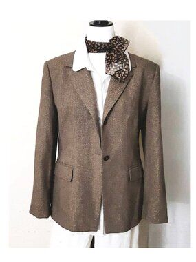 JONES NEW Y Brown Wool Blend Gold Metallic Jacket